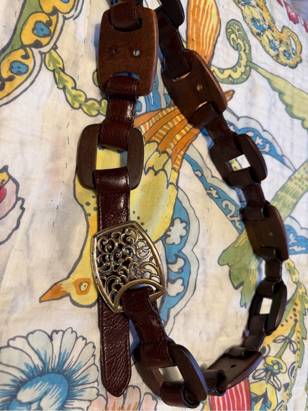 Brighton Dark Brown Leather Belt with Filigree Gold Buckle
